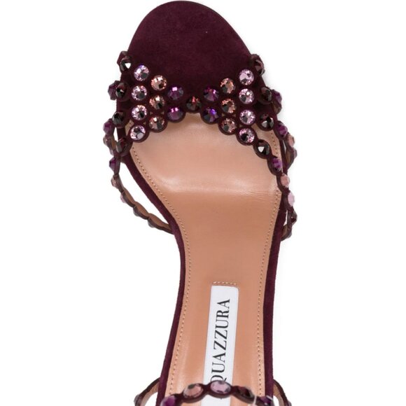 Aquazzura Tequila 85 crystal-embellished suede sandals in Blackberry Size 38/8 - Picture 3 of 8